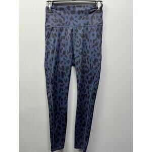 Allfenix‎ Leggings Womens M Navy Blue Black Leopard Print High Rise Side Pockets